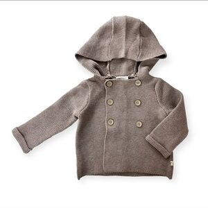 Hooded Double-Breasted Knit Pea Coat in Caffe Latte